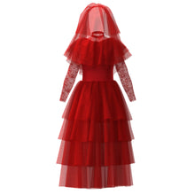 Load image into Gallery viewer, Red Wedding Dress Beetlejuice Lydia Deetz Cosplay Costume for Halloween with Headdress for Women and Kids