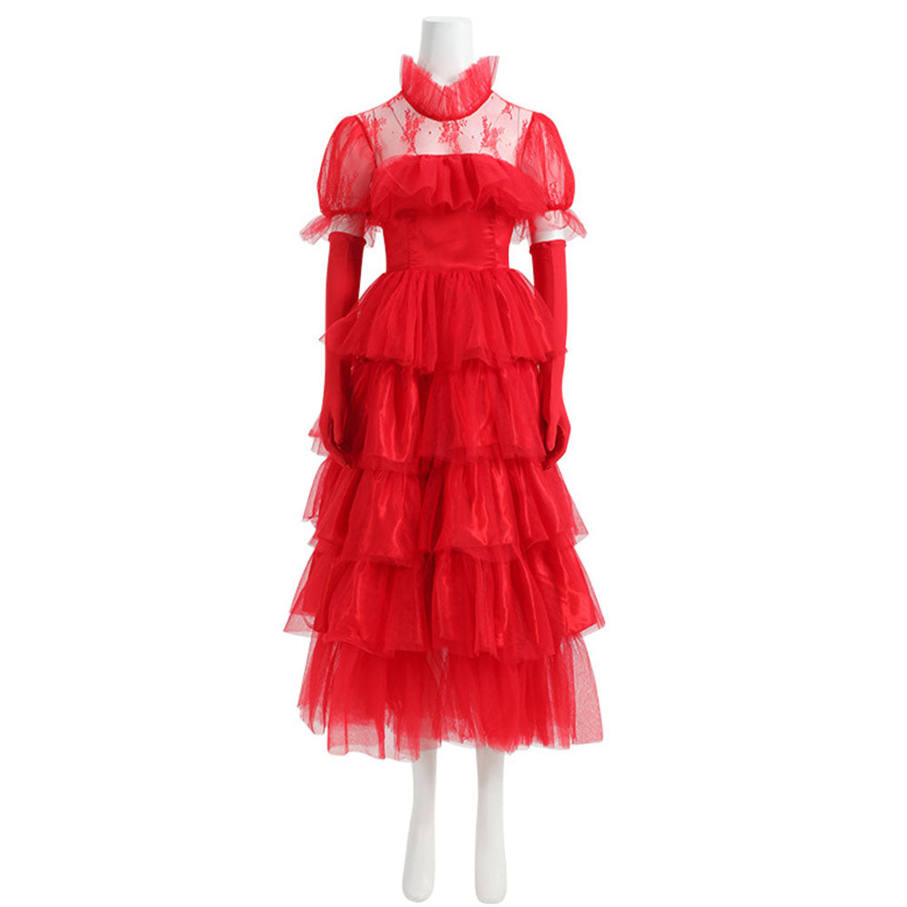 lydia deetz red wedding dress Beetlejuice Lydia Deetz Red Wedding Dress Short Sleeve Party Carnival –  Jolly Costume