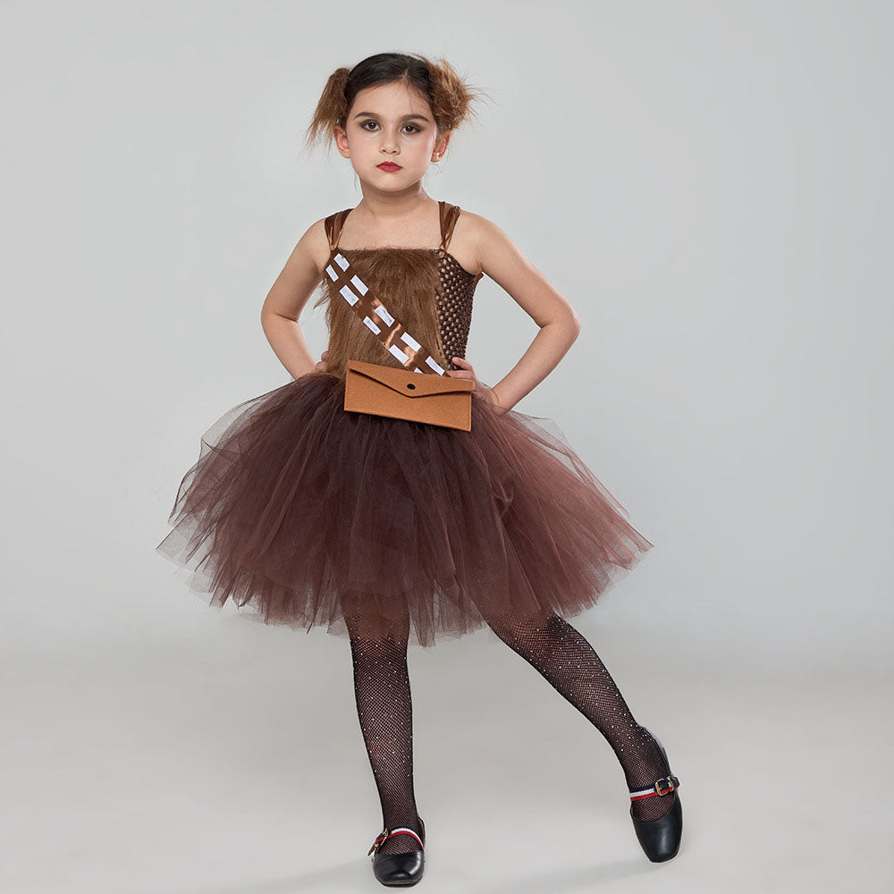 brown dress halloween costumes Kids Star Wars Costume Princess Chewbacca Dress Cosplay Brown Dress fo – Jolly Costume