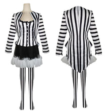 Load image into Gallery viewer, Black and White Vertical Stripes Suit Beetlejuice Lydia Deetz Cosplay Costume for Women and Kids