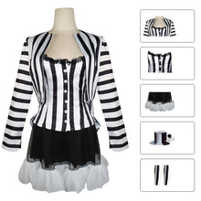 Load image into Gallery viewer, Black and White Vertical Stripes Suit Beetlejuice Lydia Deetz Cosplay Costume for Women and Kids