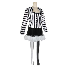 Load image into Gallery viewer, Black and White Vertical Stripes Suit Beetlejuice Lydia Deetz Cosplay Costume for Women and Kids