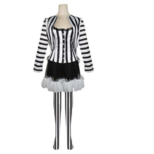 Load image into Gallery viewer, Black and White Vertical Stripes Suit Beetlejuice Lydia Deetz Cosplay Costume for Women and Kids