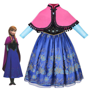 Kids Frozen Costume Princess Anna Cosplay Dress With Accessories and Cape For Girs Birthday and Party