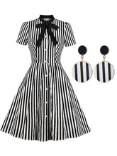 Load image into Gallery viewer, Beetlejuice Costume Pocket Dress With Black and White Vertical Stripe Set