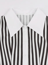 Load image into Gallery viewer, Beetlejuice Costume Black and White Vertical Stripe Swing Dress With Tie