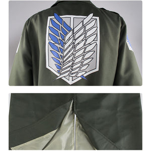 Unisex Attack On Titan Season 4 Costume Levi Eren Scout Regiment Cosplay Long Coat with Necklace