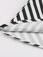 Load image into Gallery viewer, Beetlejuice Costume Black and White Vertical Stripe Swing Dress With Tie