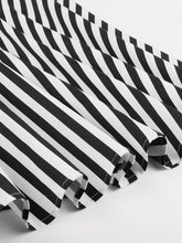 Load image into Gallery viewer, Beetlejuice Costume Black and White Vertical Stripe Swing Dress With Tie