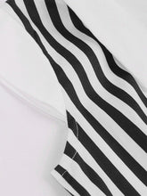 Load image into Gallery viewer, Beetlejuice Costume Black and White Vertical Stripe Swing Dress With Tie