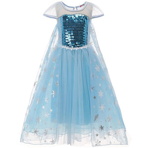 Kids Frozen Costume Princess Elsa Cosplay Birthday or Party Sequin Dress With Accessories