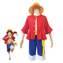Load image into Gallery viewer, One Piece Costume Monkey D Luffy Cosplay Set with Hat For Mens Halloween Costumes