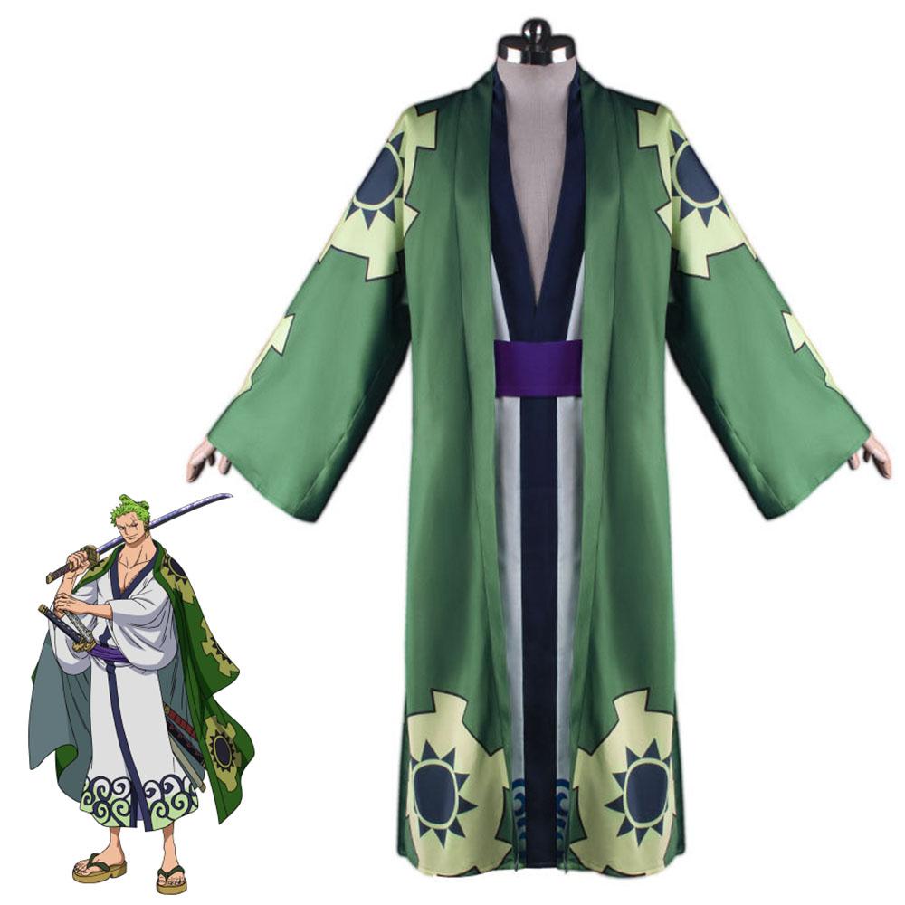One Piece Costume Roronoa Zoro Wano Country Cosplay Kimono Set For Mens Halloween Costumes