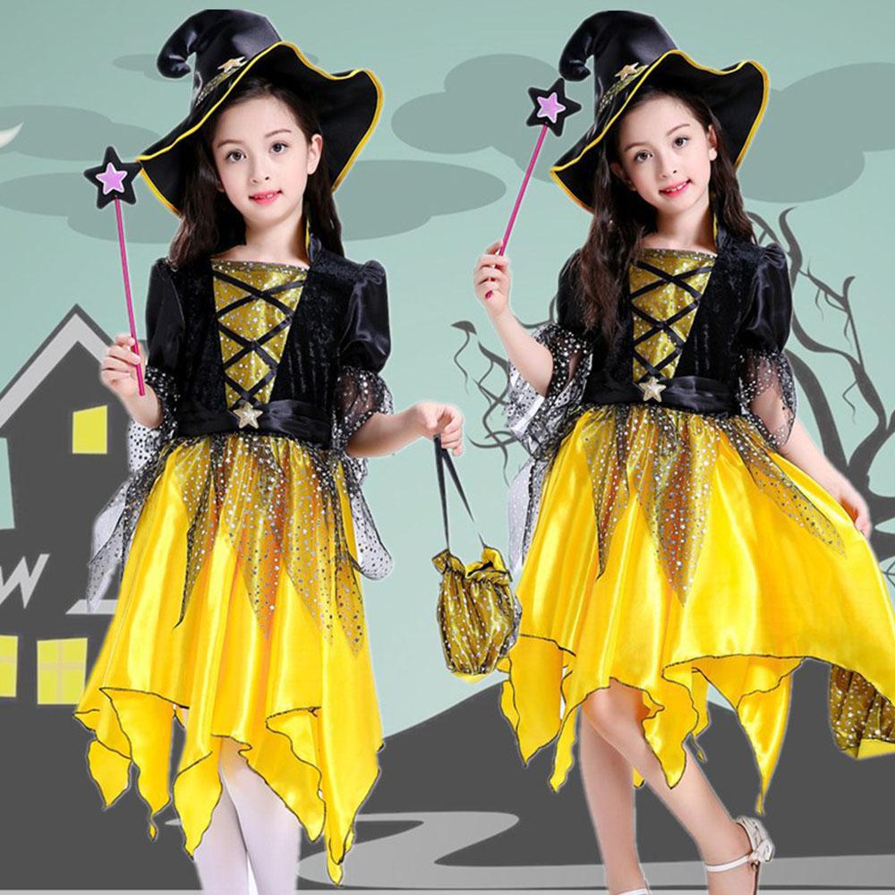 Witch Costume Dress Halloween Witch Cosplay Yellow Dress with Crescent   Jolly Costume