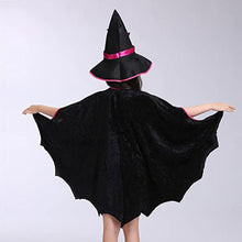 Load image into Gallery viewer, Girls Witch Costume Black Cat Robe Halloween Witch Cosplay Robe with Witch Hat