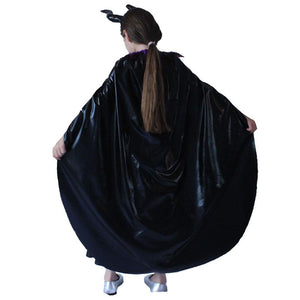 For Kids Maleficent Costume Evil Witch Cosplay Set With Cloak and Horn Hat For Halloween Party