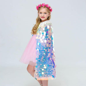 Kids Frozen Snow White Beauty and the Beast Costume Princess Elsa Anna Belle Cosplay Rainbow Sequin Capes Robe