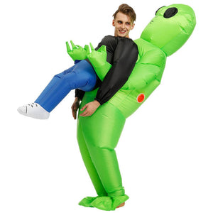 Green Alien Inflatable Cosplay Costume Funny Blow Up Suit Halloween party For Adults and Kids