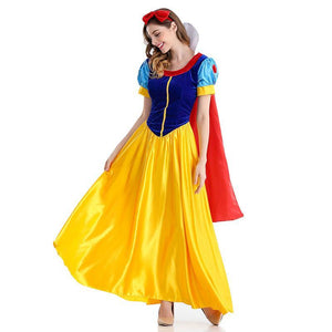 Snow White Costume Dress for Adult Classic Princess Cosplay with Cloak Headband