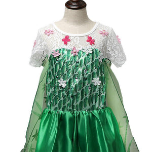 Kids Frozen Costume Princess Elsa Cosplay Birthday or Party Green Dress With Accessories
