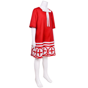 Women and Kids Spy x Family Costume Anya Forger Cosplay Red Dress with Headdress and Stockings