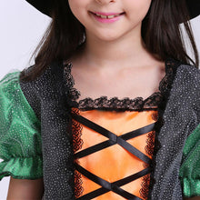 Load image into Gallery viewer, Girls Witch Costume Dress Halloween Witch Cosplay Pumpkin Dress with Witch Hat