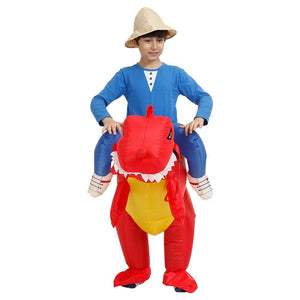 Inflatable Dinosaur Costume T-Rex Dino Rider Outfit Halloween Cosplay Blow Up Costume For Kids