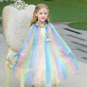 Kids Frozen Snow White Beauty and the Beast Costume Princess Elsa Anna Belle Cosplay Rainbow Capes Robe