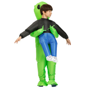 Green Alien Inflatable Cosplay Costume Funny Blow Up Suit Halloween party For Adults and Kids