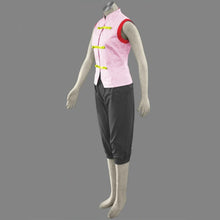 Load image into Gallery viewer, Pink Mandarin Collar Vest with Frog Closures and Charcoal Capri Pants Set Ninja Cosplay Costume