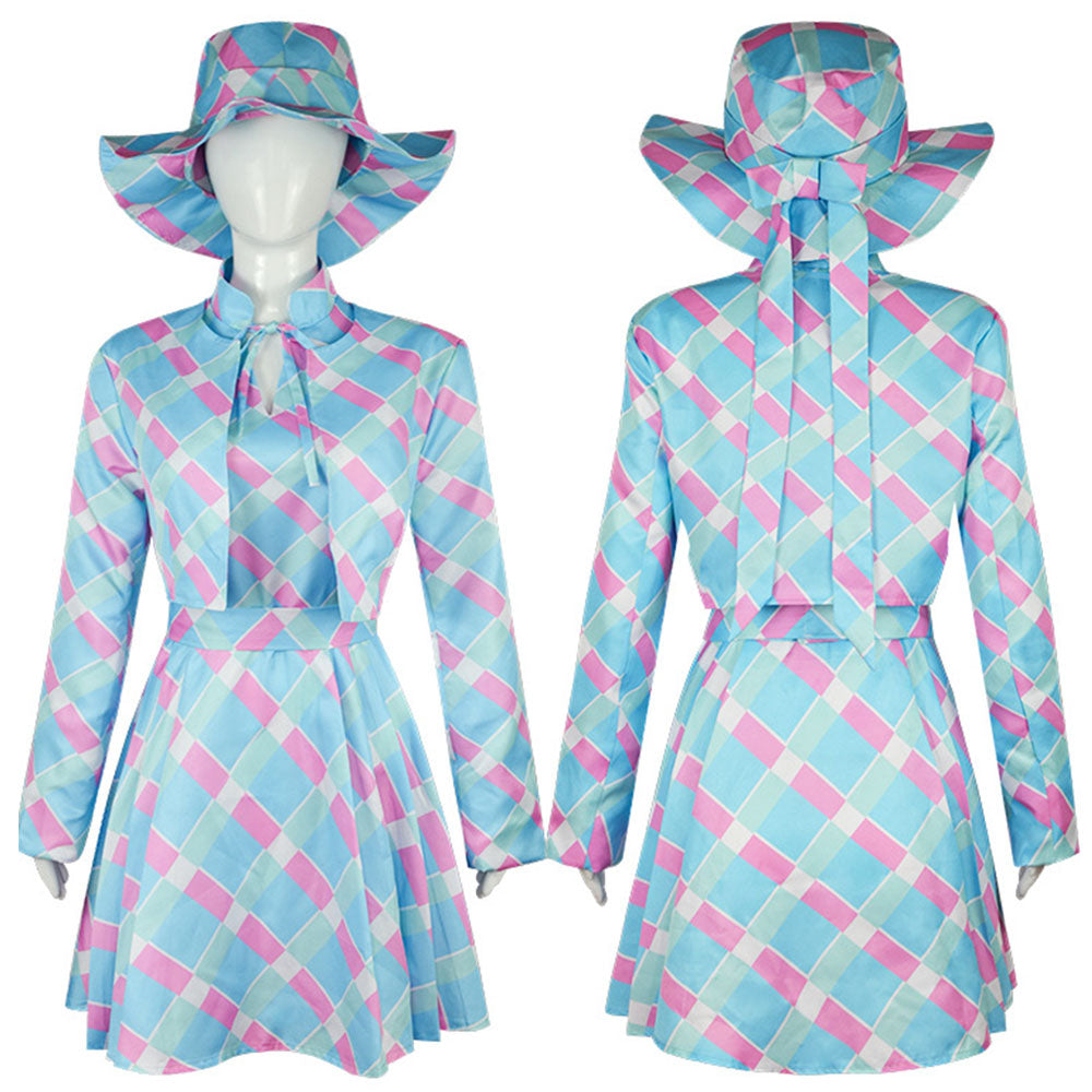 Women and Kids Barbie Costumes Barbie Blue Houndstooth Cosplay Set