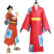 Load image into Gallery viewer, One Piece Costume Monkey D Luffy Wano Country Cosplay Kimono Set For Mens Halloween Costumes