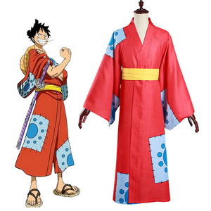 One Piece Costume Monkey D Luffy Wano Country Cosplay Kimono Set For Mens Halloween Costumes
