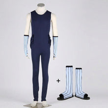 Load image into Gallery viewer, Dark Navy Sleeveless Jumpsuit with Striped Arm Warmers Anime Style Cosplay Costume with Leg Sleeves and shoes for Men and Kids