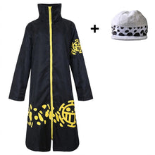 Load image into Gallery viewer, Black High Collar Cosplay Gown with Yellow Zipper - Anime Heart Captain Long Trench Coat and Spotted Plush Hat Costume Set