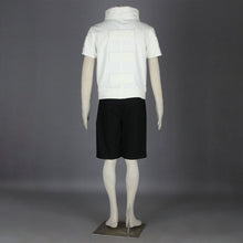Load image into Gallery viewer, White High Stand Collar Zip Up Costume Top with Rectangle Pads and Black Shorts Cosplay Outfit