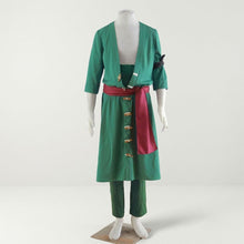 Load image into Gallery viewer, Dark Green Long Sleeve Robe Coat and Matching Pants Set - Japanese Style Anime Swordsman Cosplay Uniform Outfits with Wine Red Sash Belt and Waist Haramaki Full Set