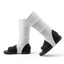 Load image into Gallery viewer, Black Open-Toe Ninja Sandals with White Elastic Calf Gaiters Two Piece Anime Cosplay Shoes Set