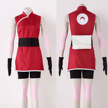Load image into Gallery viewer, Red Sleeveless High Neck Dress with Wide Black Waistband Set Anime Ninja Cosplay Costume for Women and Kids