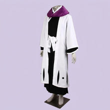 Load image into Gallery viewer, Anime Cosplay Costume White Captain Cloak with Large Purple Collar Black Samurai Robe Full Set