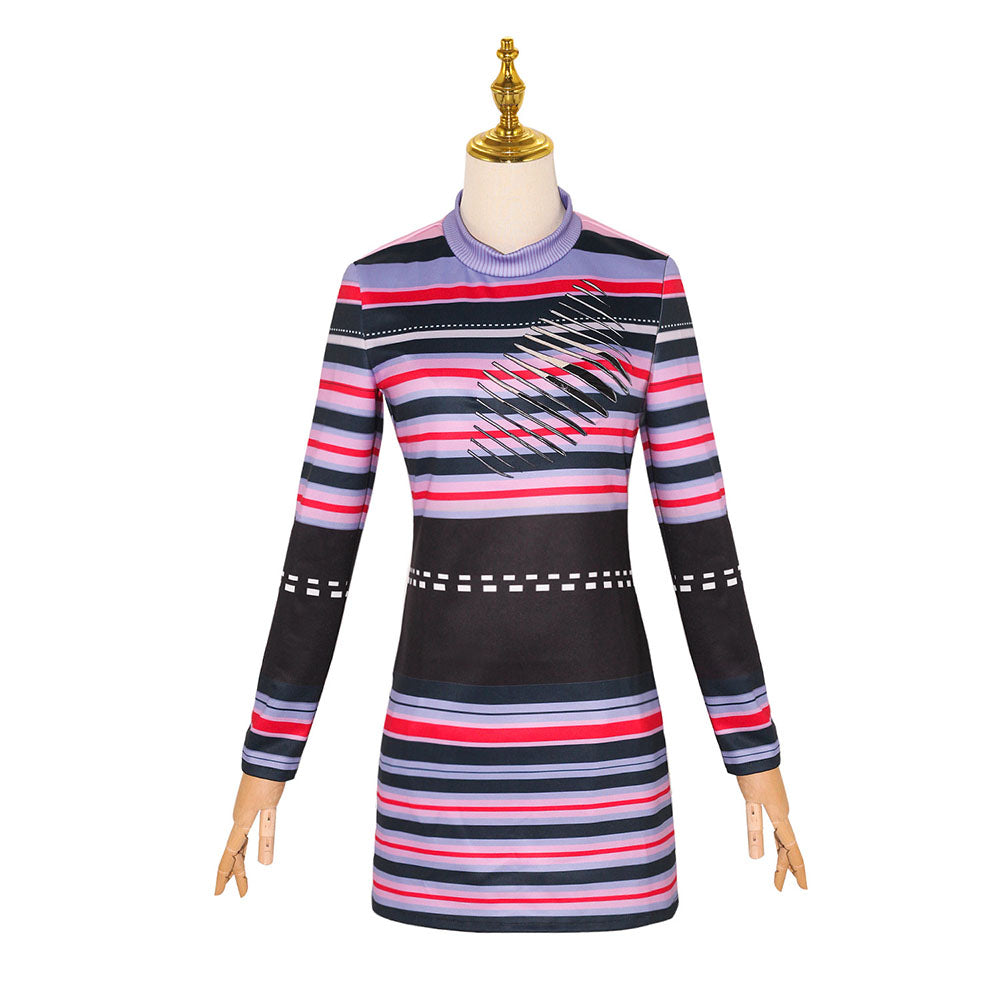 Beetlejuice Astrid Deetz Multi Color Stripe Cosplay Costume for Women and Kids
