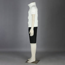 Load image into Gallery viewer, White High Stand Collar Zip Up Costume Top with Rectangle Pads and Black Shorts Cosplay Outfit