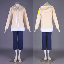 Load image into Gallery viewer, Beige Hoodie with White Faux Fur Trim and Navy Pants Set Anime Ninja Style