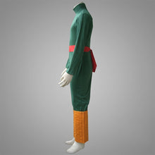 Load image into Gallery viewer, Green Tight Fit Turtleneck Bodysuit Jumpsuit with Red Waist Sash Bow and Orange Leg Warmers Cosplay Outfit
