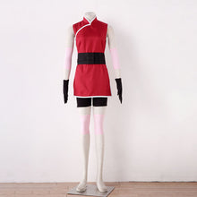 Load image into Gallery viewer, Red Sleeveless High Neck Dress with Wide Black Waistband Set Anime Ninja Cosplay Costume for Women and Kids