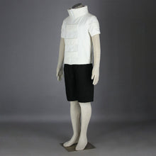 Load image into Gallery viewer, White High Stand Collar Zip Up Costume Top with Rectangle Pads and Black Shorts Cosplay Outfit