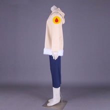 Load image into Gallery viewer, Beige Hoodie with White Faux Fur Trim and Navy Pants Set Anime Ninja Style