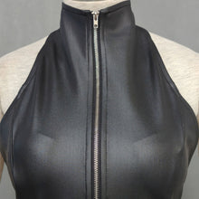 Load image into Gallery viewer, Sexy High Neck Front Zipper Black Faux Leather Halter Dress with Shorts Ninja Costume for Women Halloween