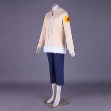 Load image into Gallery viewer, Beige Hoodie with White Faux Fur Trim and Navy Pants Set Anime Ninja Style