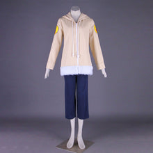 Load image into Gallery viewer, Beige Hoodie with White Faux Fur Trim and Navy Pants Set Anime Ninja Style